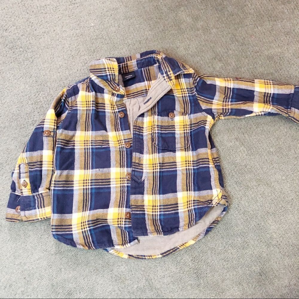 Baby Gap plaid shirt yellow blue and grey colors